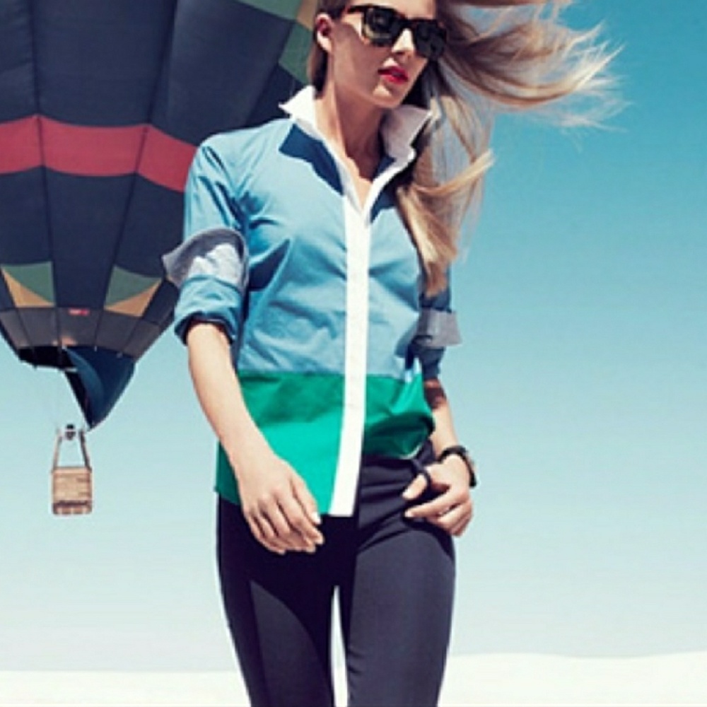 J. Crew Colorblock Button-Down Shirt in Blue and Green